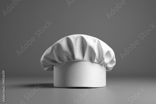 Blank white chefs hat for mockup on grey background, AI Generated