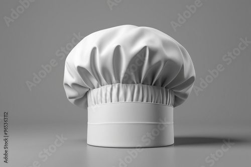 Blank white chefs hat for mockup on grey background, AI Generated
