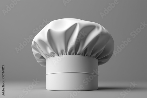 Blank white chefs hat for mockup on grey background, AI Generated