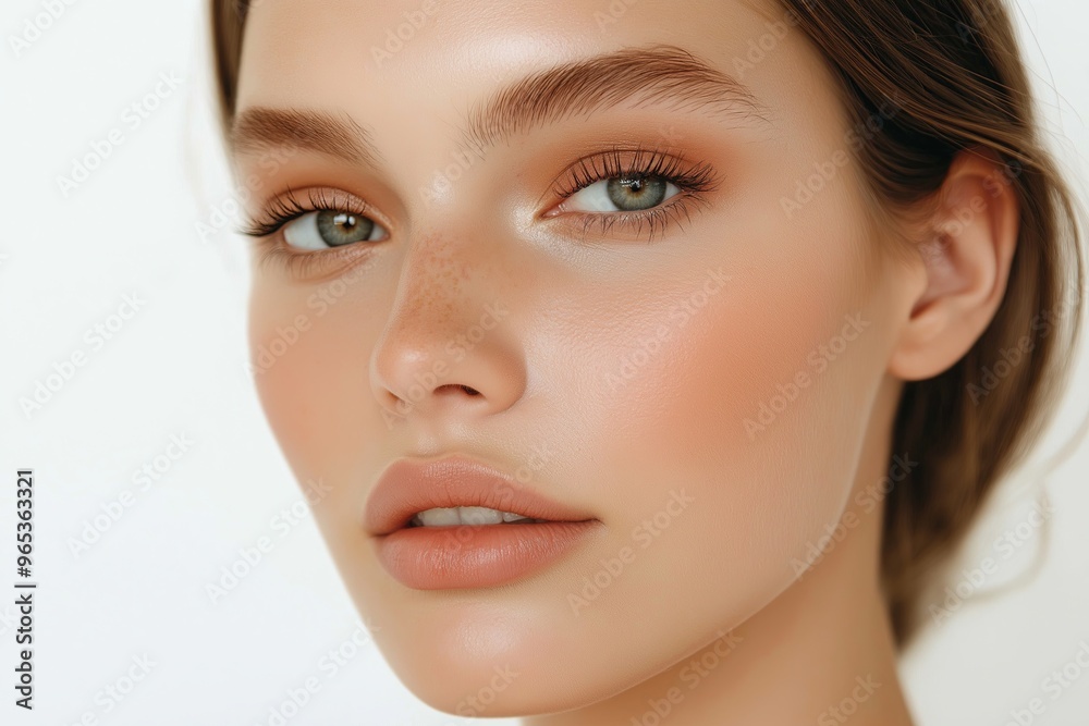 Portrait of a beautiful young woman with clean fresh skin. Model with healthy skin, close-up portrait. on isolated white background, Cosmetology, beauty and spa Portrait of a beautiful young woman with clean fresh skin. Model with healthy skin, close-up portrait. on isolated white background, Cosmetology, beauty and spa