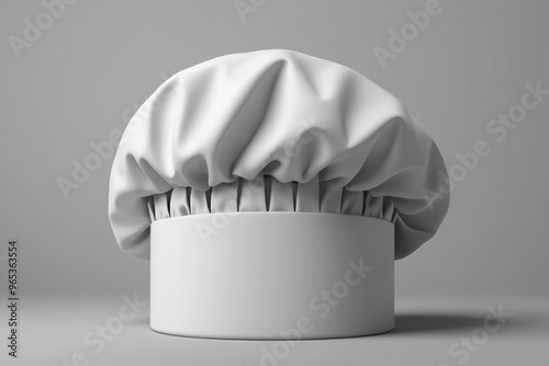 Blank white chefs hat for mockup on grey background, AI Generated