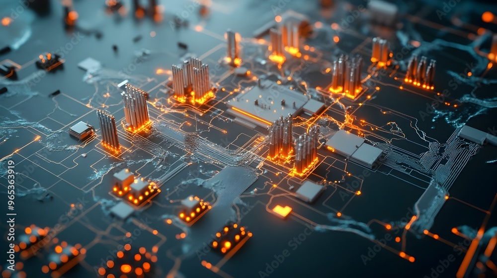 Obraz premium Detailed Electrical Grid Map with Real Time Power Distribution Analytics