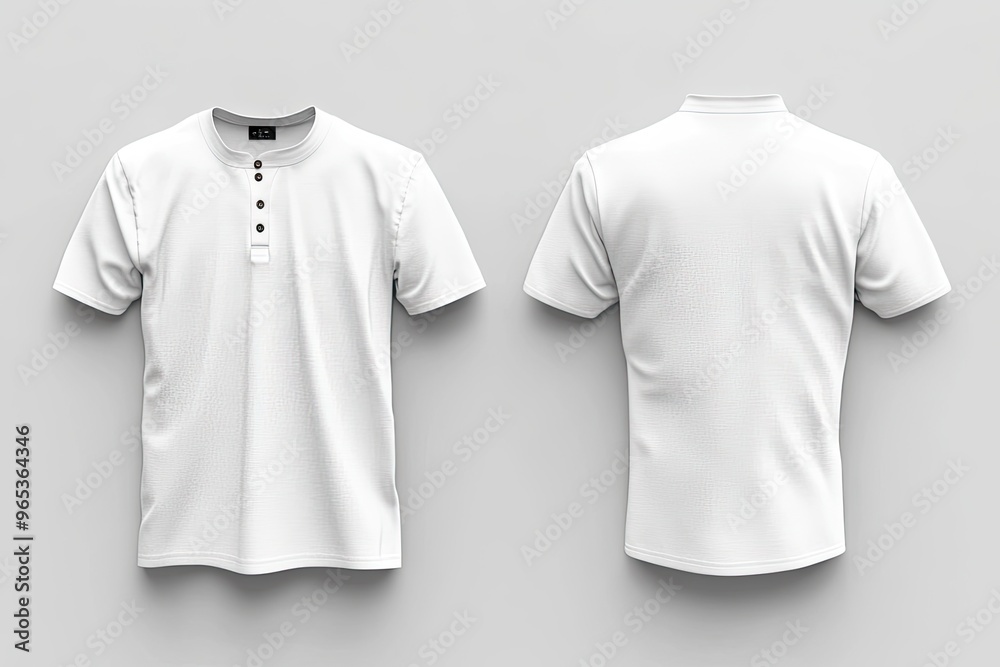 White henley shirt, front and back design mock up template, cut out isolated White henley shirt, front and back design mock up template, cut out isolated