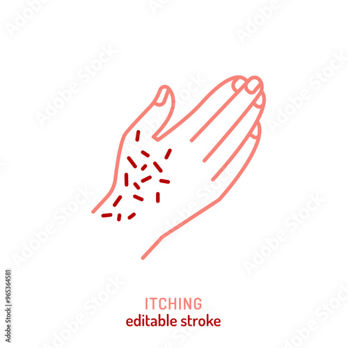 Itching icon. Editable stroke. Eczema, psoriasis linear sign.