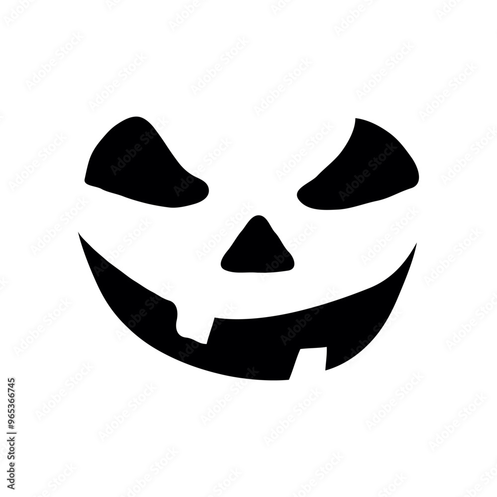 Smiling Halloween pumpkin face made from simple black shapes on a white background. Represents fun and spooky Halloween decor Smiling Halloween pumpkin face made from simple black shapes on a white background. Represents fun and spooky Halloween decor