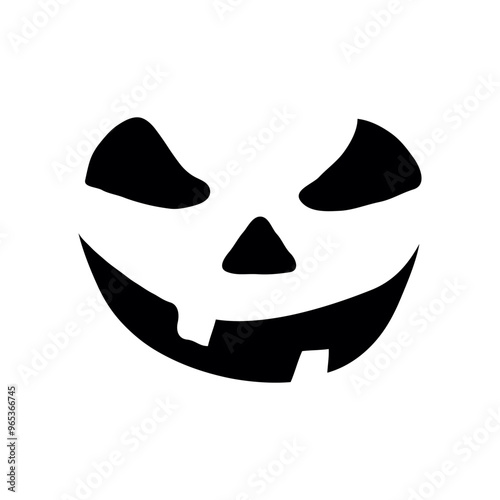 Smiling Halloween pumpkin face made from simple black shapes on a white background. Represents fun and spooky Halloween decor