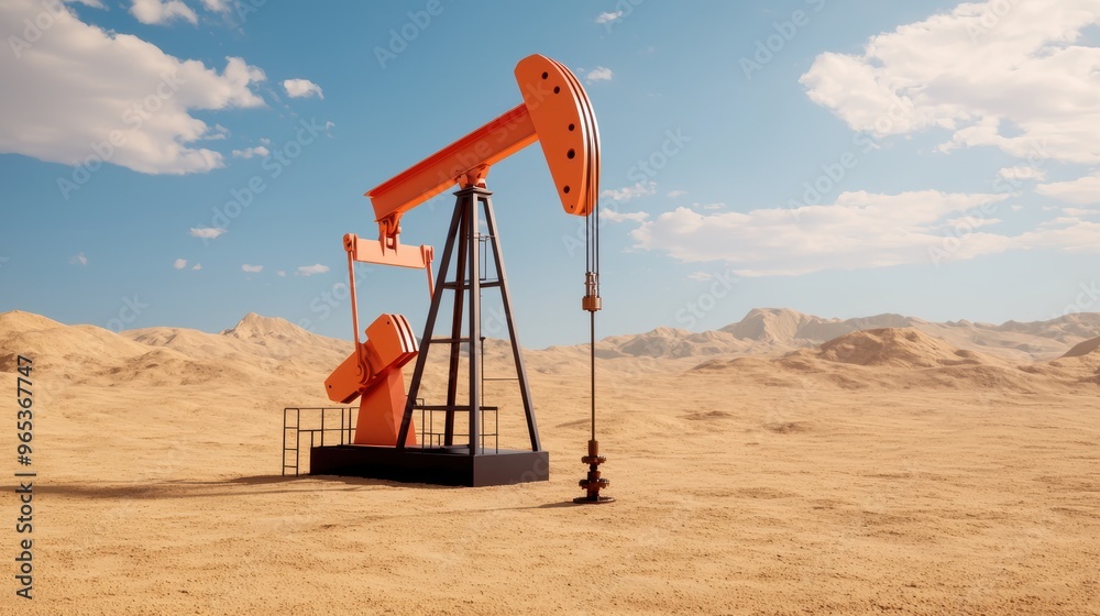 Fototapeta premium Futuristic Digital Oil Well Drilling Interface in Arid Desert Landscape - with Copy Space and Quality