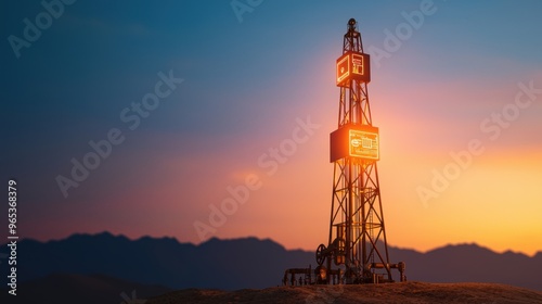 Digital Control of Futuristic Oil Derrick in Desert - Advanced Drilling Technology