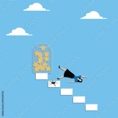 Woman falls the ladder leading to jar of stars