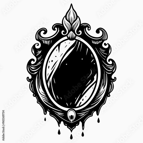 Gothic Ornate Mirror Illustration with Dripping Elements
