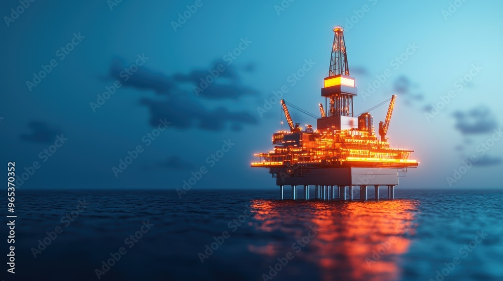 Obraz premium Illuminated Future: Futuristic Oil Platform with Holographic Tech in Offshore Energy Extraction