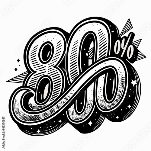 80 Percent Retro Typography Illustration with Vintage Design Elements