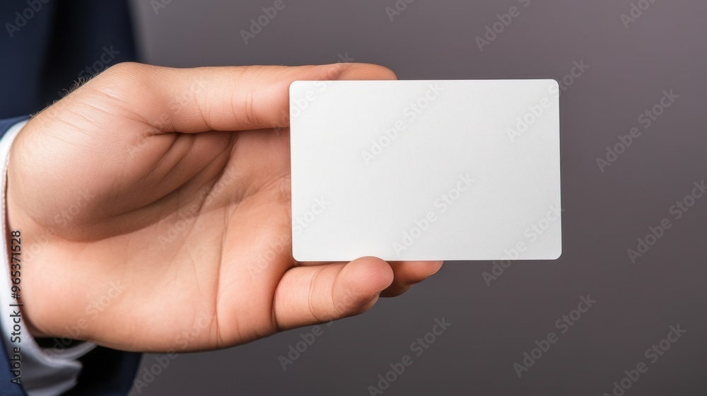 A man holding a blank white card in his hand, AI