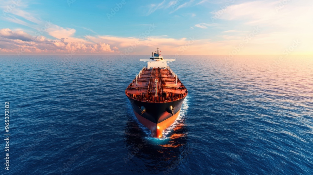 Fototapeta premium Global Energy Trade: Oil Tanker at Sea with Copy Space, Selective Focus, and Quality