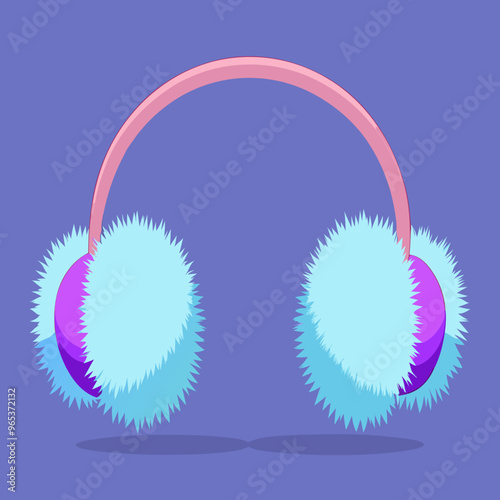Blue and purple ear muffs on a vibrant purple background