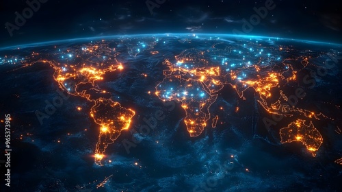 Interconnected World Global Fiber Optic Internet Network Linking Major Countries