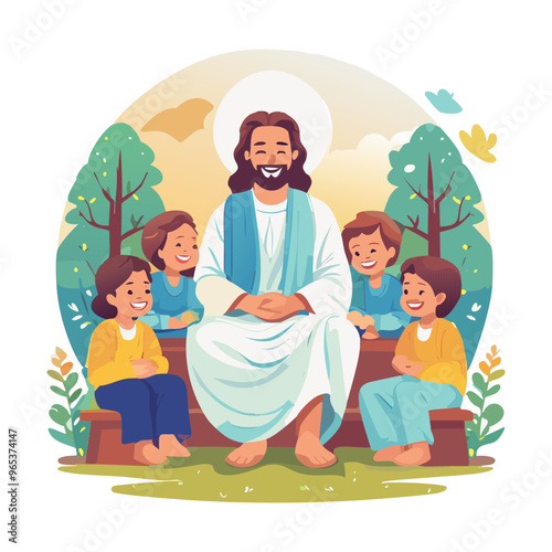 Jesus Christ themed art. Religious spiritual illustration background. Abstract colorful Illustration