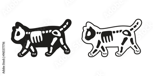 cat vector halloween skull bone skeleton kitten black calico walking icon logo symbol cartoon character illustration doodle design isolated