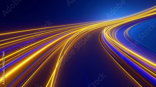 Abstract Motion Background with Golden Lines on Blue for Technology or Speed Concepts Generative AI