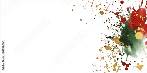 Artistic Christmas banner with festive splashes of red, green, and gold on a clean background