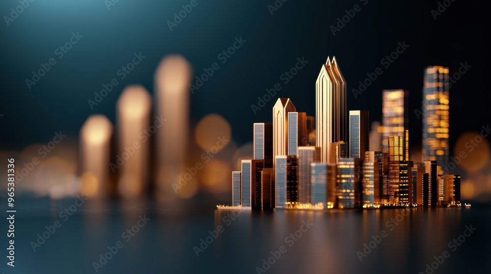 Futuristic Holographic Energy Trading Platform in Dark Cityscape - with Copy Space on Background Futuristic Holographic Energy Trading Platform in Dark Cityscape - with Copy Space on Background