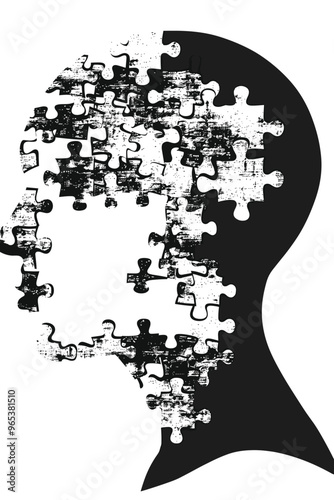 Silhouette of a Human Head Split by a Jigsaw Puzzle Representing Dementia and Memory Loss