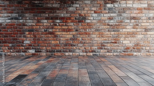 Textured brick wall with wooden flooring in a rustic setting indoors