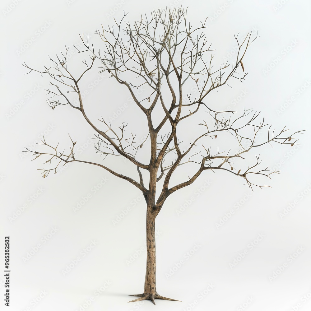 Brown Tree Trunk with Branches on White Background, Ideal for Nature and Wood Texture Studies Generative AI Brown Tree Trunk with Branches on White Background, Ideal for Nature and Wood Texture Studies Generative AI