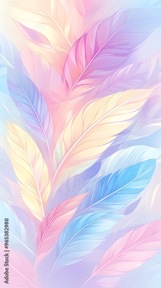 Fototapeta premium Dreamy Colorful Rainbow Pastel Feathers Background Wallpaper