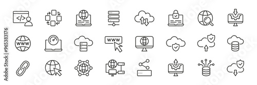 Data icons set. Database, data center, web hosting, server, cloud computing line vector icons