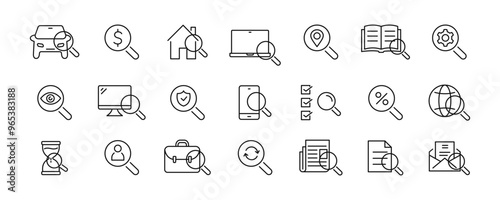 Revision icons set. Inspection, review, audit line icon. Vector