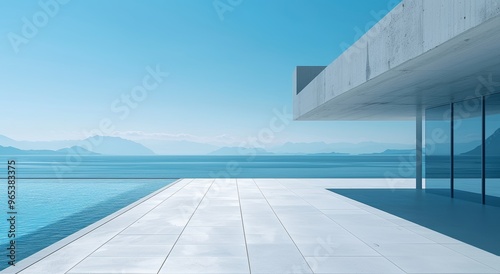 Minimalist Seashore Building with Glass and Concrete Architecture Generative AI