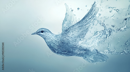 dove made out of water splashes isolated on white, abstract blue bird on dark background,Water splash with a flying dove isolated on white background 