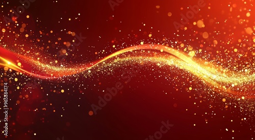 Golden Light Effect on Gradient Waveshaped Curve with Gold Particles Generative AI photo