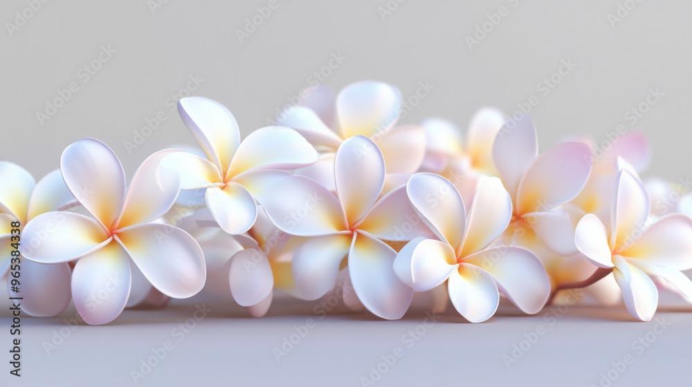 A cluster of 3D frangipani flowers, arranged serenely on a transparent background. A cluster of 3D frangipani flowers, arranged serenely on a transparent background.