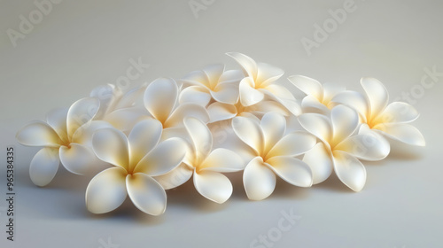 A cluster of 3D frangipani flowers, arranged serenely on a transparent background.
