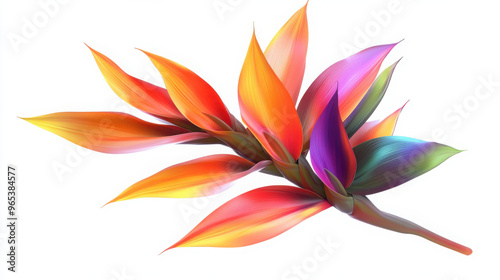 A 3D-rendered heliconia flower with vibrant colors, cut out on a transparent background.