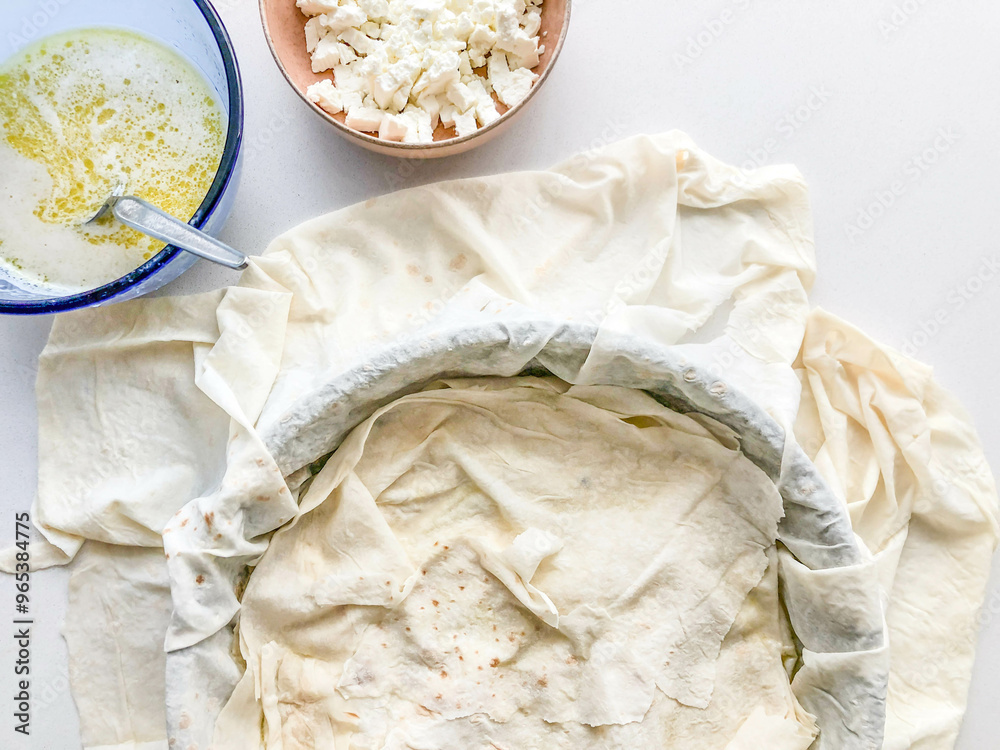 preparing traditional homemade puff pastry, turkish cuisine preparing traditional homemade puff pastry, turkish cuisine