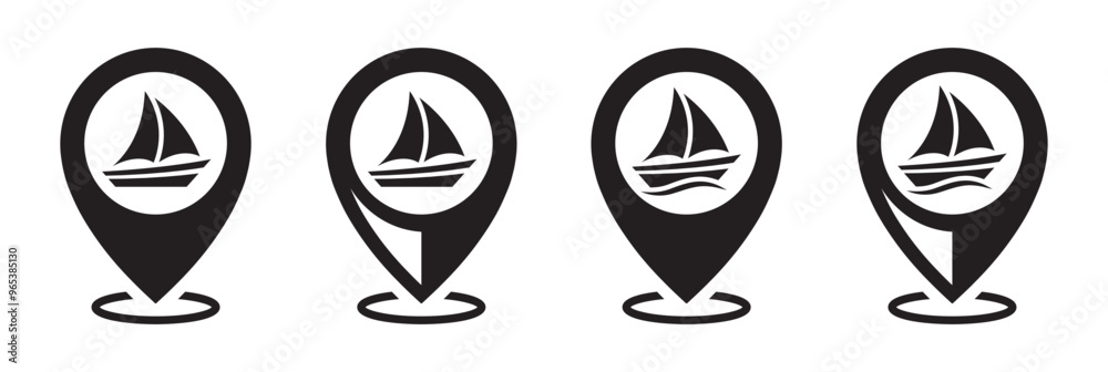 Ship location icon. Port ship location icon, vector illustration Ship location icon. Port ship location icon, vector illustration