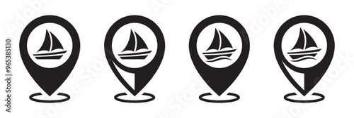 Ship location icon. Port ship location icon, vector illustration