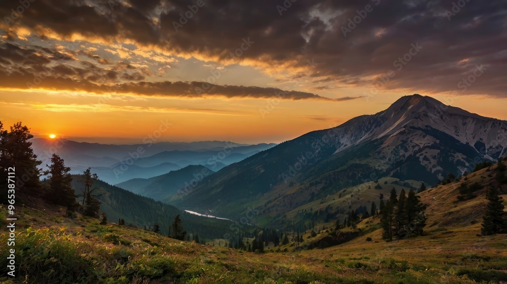 Fototapeta premium Mountain Sunset Photographer's Silhouette Shot