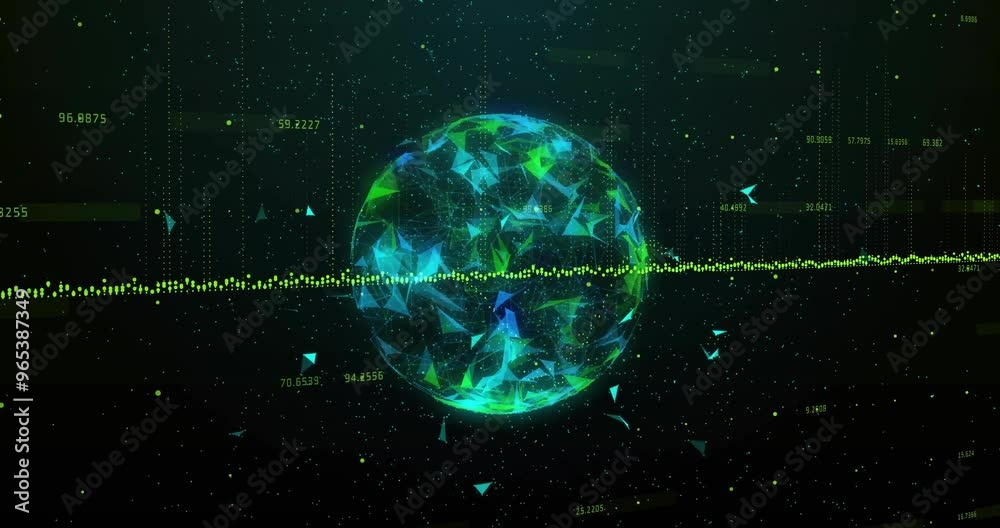 Animation of data processing over globe on black background