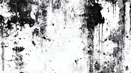 An artistic black and white abstract texture featuring expressive paint splatters and drips on a grungy surface.