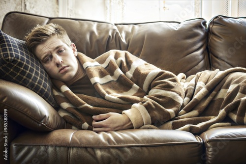 young man sleeping on the couch. high quality photo