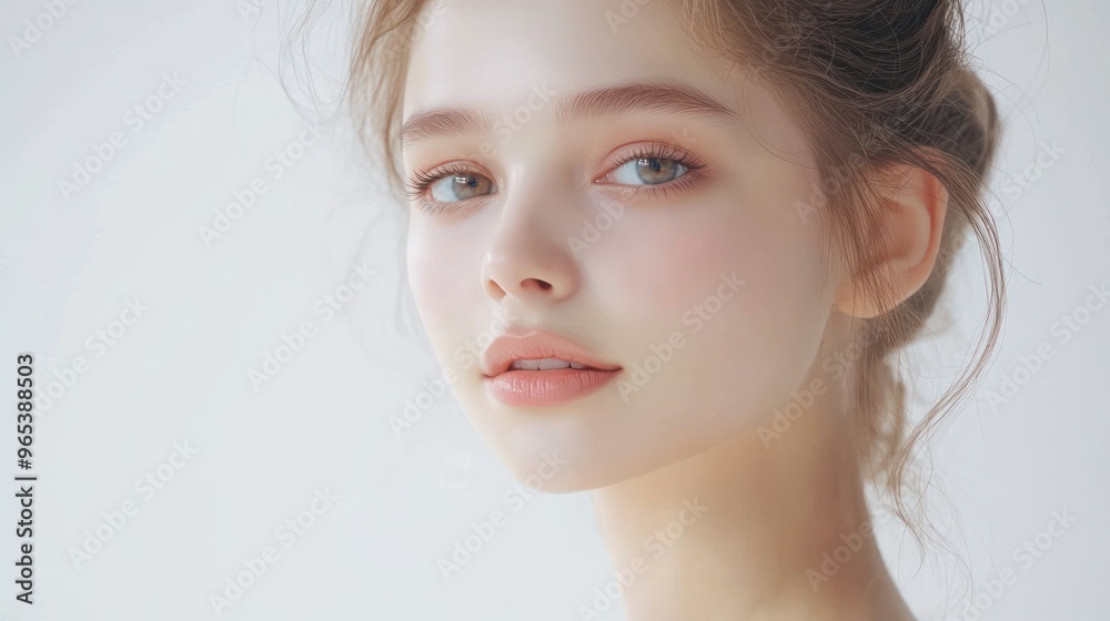 Close-up Portrait of a Young Woman with Brown Hair and Blue Eyes Close-up Portrait of a Young Woman with Brown Hair and Blue Eyes