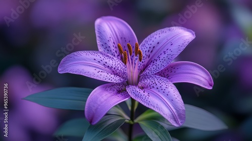 Purple lily flower close-up with blurred background, nature and beauty concept