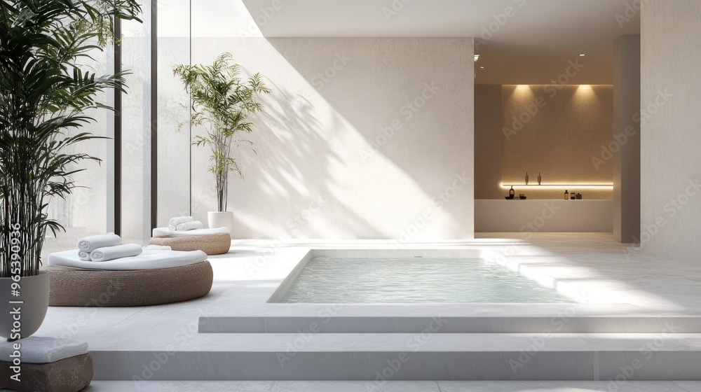 Minimalist Modern Spa Interior with a Small Pool Minimalist Modern Spa Interior with a Small Pool