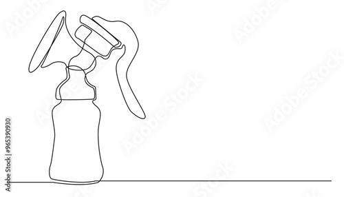 continuous line breast pump.one line drawing of tool for pumping mother's breast milk.healthy breast milk for babies.single line vector illustration.isolated white background