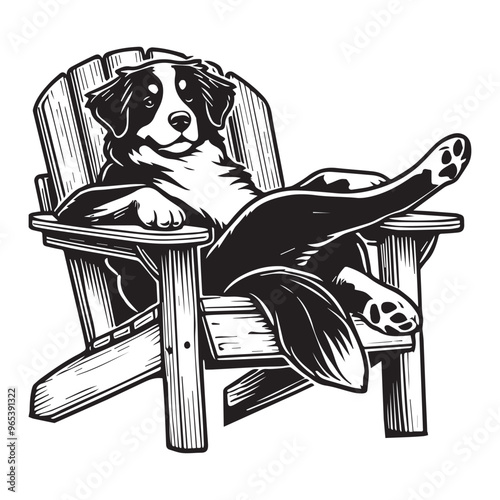 Bernese Mountain Dog sitting in a chair Vector illustration in black and white