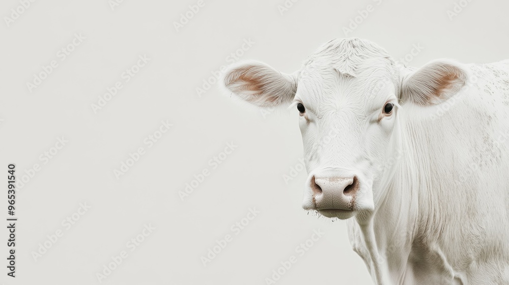 Close-up Portrait of a White Cow with Gentle Eyes Close-up Portrait of a White Cow with Gentle Eyes